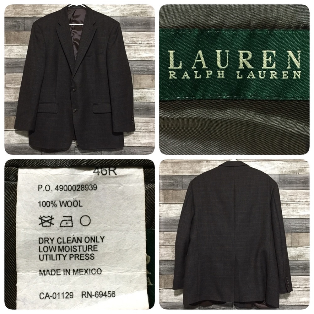 Lauren Ralph Lauren Plaid Wool Blazer Men’s 46R Brown 2 Button (Read Desc)